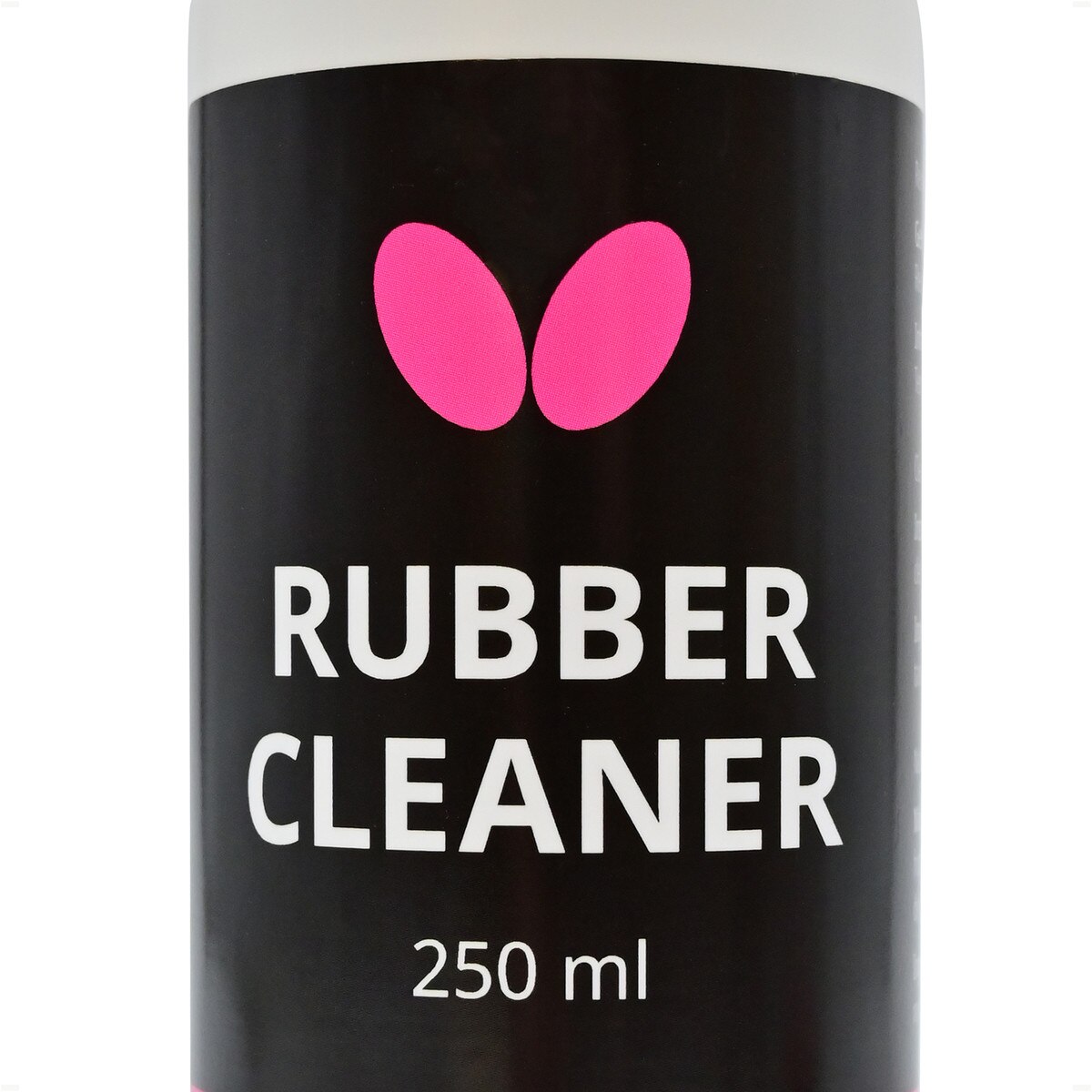Butterfly Rubber Cleaner: Close-up of Buttterfly Logo and 250ml amount